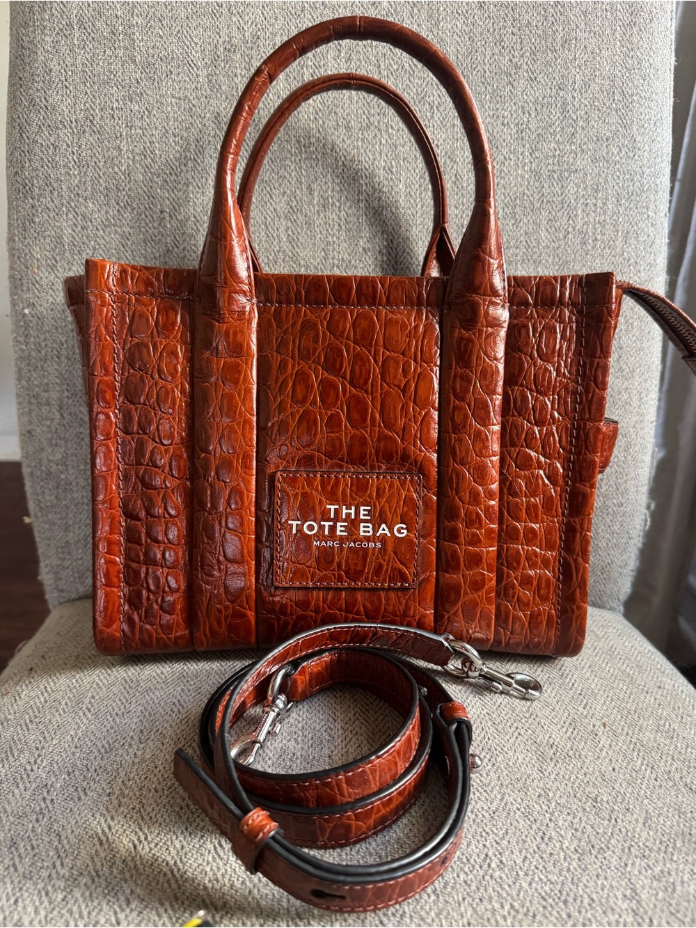 Marc Jacobs Croc-Embossed Leather Tote with Black Interior